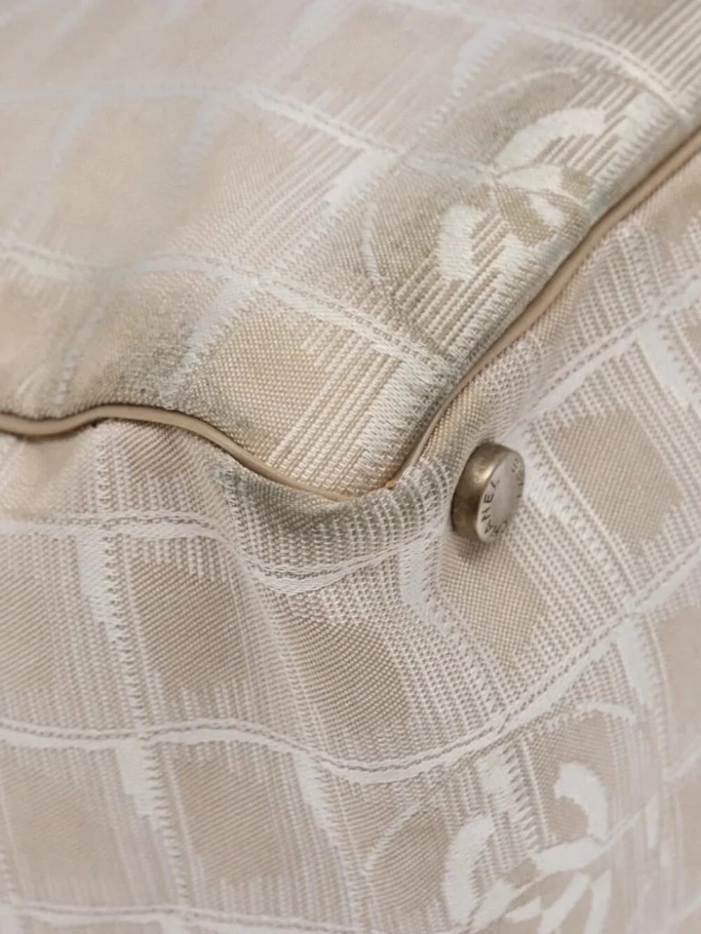 CHANEL New Travel line Hand Bag Beige Silver CC Auth 141510